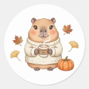 Cosy Autumn Capybara Kawaii Pumpkin Spice Latte Classic Round Sticker