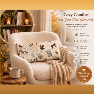 Cosy Autumn Coffee & Books Throw Blanket Rustic Lumbar Cushion