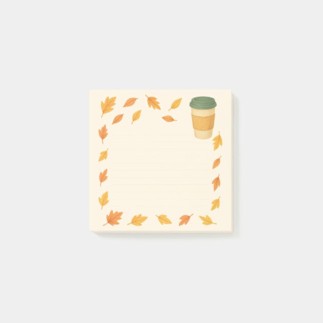 Cosy Autumn Coffee – Falling Leaves Post-it Notes (Front)