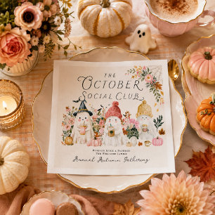Cosy Autumn Coffee Ghost Floral Celebration Napkin