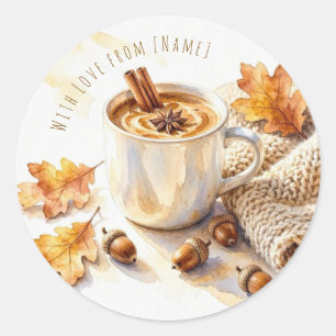 Cosy Autumn Days Latte Watercolor Classic Round Sticker