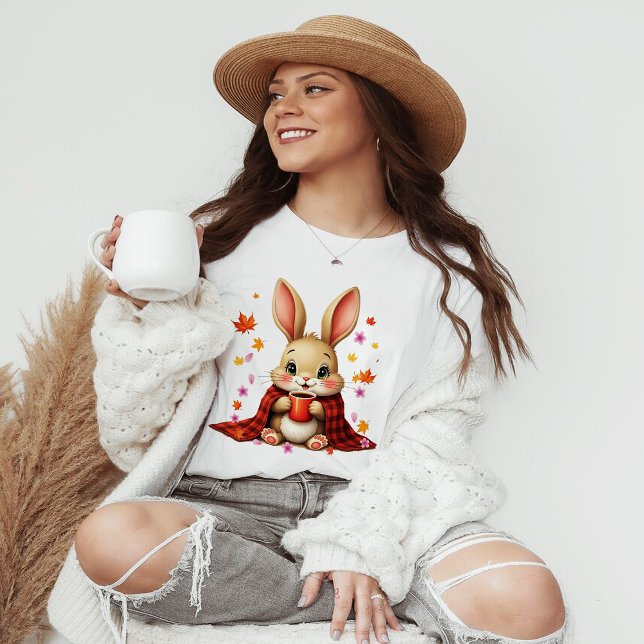 Cosy Autumn Design: Rabbit Enjoying Coffee blanket T-Shirt (Creator Uploaded)