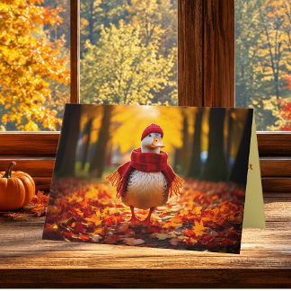 Cosy Autumn Duck Thanksgiving Greeting Holiday Card