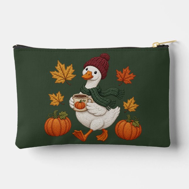 Cosy Autumn Duck with Pumpkin Coffee Fall Leaves  Accessory Pouch (Back)