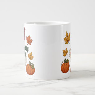 Cosy Autumn Duck with Pumpkin Coffee Fall Leaves  Large Coffee Mug