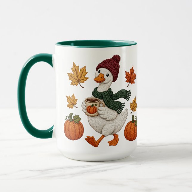 Cosy Autumn Duck with Pumpkin Coffee Fall Leaves  Mug (Left)