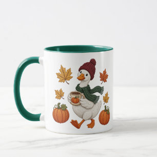 Cosy Autumn Duck with Pumpkin Coffee Fall Leaves  Mug