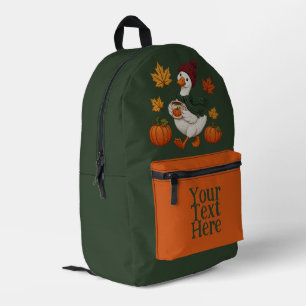 Cosy Autumn Duck with Pumpkin Coffee Fall Leaves  Printed Backpack