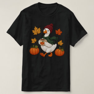 Cosy Autumn Duck with Pumpkin Coffee Fall Leaves T-Shirt
