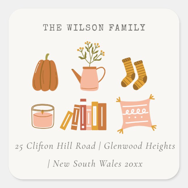 Cosy Autumn Essential Blush Thanksgiving Address Square Sticker (Front)