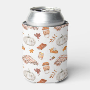 Cosy Autumn Essentials Watercolor Pattern Can Cooler