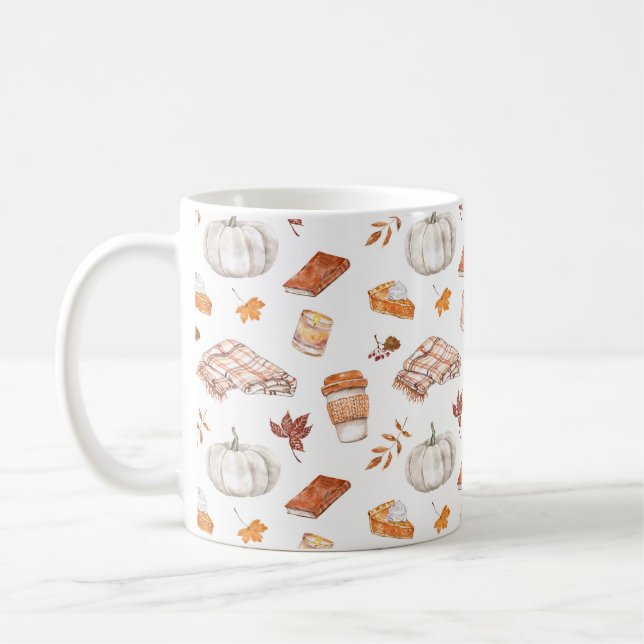 Cosy Autumn Essentials Watercolor Pattern Coffee Mug (Left)
