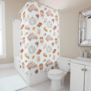 Cosy Autumn Essentials Watercolor Pattern Shower Curtain