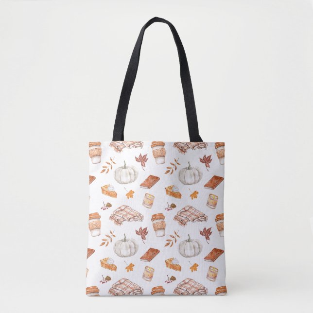 Cosy Autumn Essentials Watercolor Pattern Tote Bag (Front)