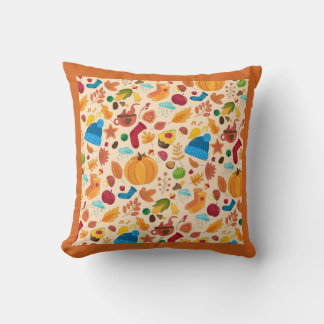 Cosy Autumn Fall Pattern Cold Weather Orange Leaf Cushion
