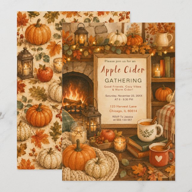 Cosy Autumn Fireplace Gathering Invitation (Front/Back)