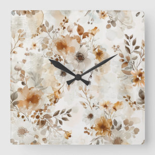 Cosy Autumn Floral Botanical Print  Square Wall Clock