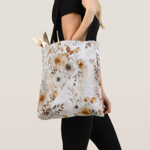 Cosy Autumn Floral Botanical Print Tote Bag