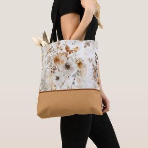 Cosy Autumn Floral Botanical with Colour Block Tote Bag