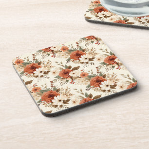 Cosy Autumn Floral Print Digital Art Coaster