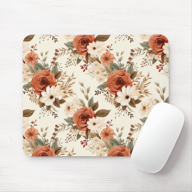 Cosy Autumn Floral Print Digital Art Mouse Pad (With Mouse)