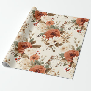 Cosy Autumn Floral Print Digital Art Wrapping Paper