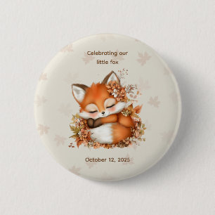 Cosy Autumn Fox Baby Shower Cosy Woodland Party 6 Cm Round Badge