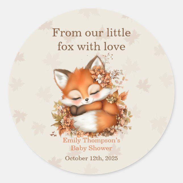 Cosy Autumn Fox Baby Shower Cosy Woodland Party Classic Round Sticker (Front)