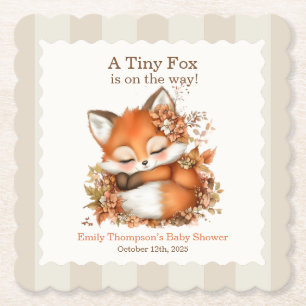 Cosy Autumn Fox Baby Shower Cosy Woodland Party Paper Coaster
