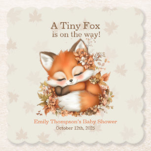 Cosy Autumn Fox Baby Shower Cosy Woodland Party Paper Coaster