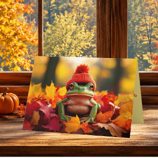 Cosy Autumn Frog Thanksgiving Greeting Holiday Card