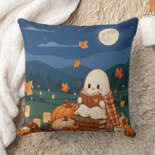 Cosy Autumn Ghost Reading Book Aesthetic Throw Pil Cushion