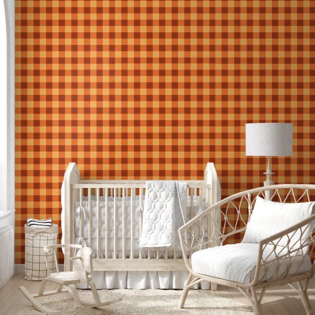 Cosy Autumn Gingham Plaid Seamless Pattern Wallpaper (Kids)