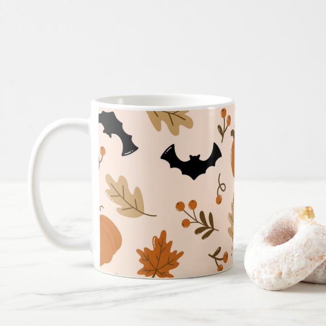 Cosy Autumn & Halloween Pattern Coffee Mug (With Donut)