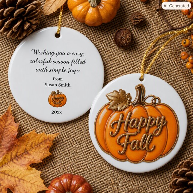 Cosy Autumn Happy Fall Pumpkin Ceramic Ornament  (Creator Uploaded)
