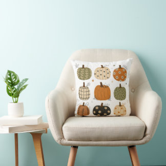 Cosy Autumn Harvest Watercolor Pumpkin Cushion