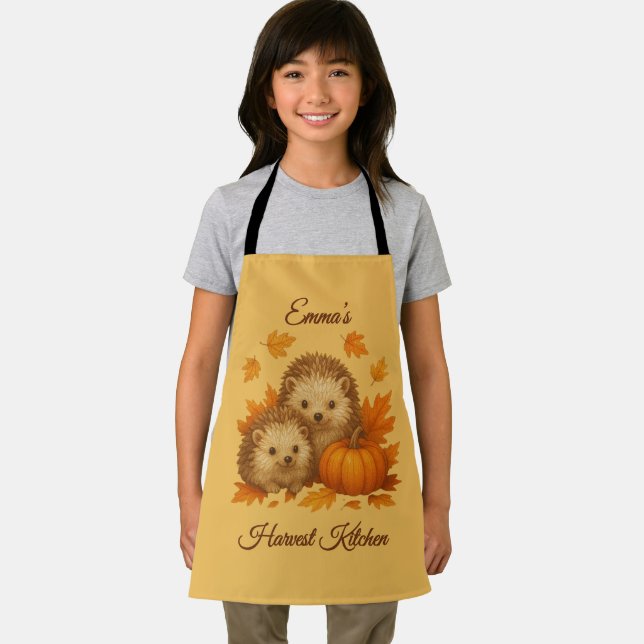 cosy autumn hedgehog harvest kitchen Name script  Apron (Insitu)