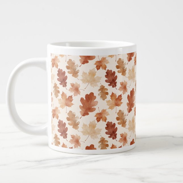 Cosy Autumn Leaf Pattern Large Coffee Mug (Left)
