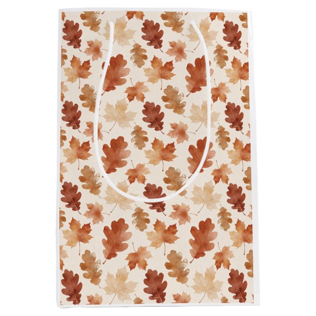 Cosy Autumn Leaf Pattern Medium Gift Bag (Front)