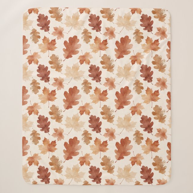 Cosy Autumn Leaf Pattern Sherpa Blanket (Front)