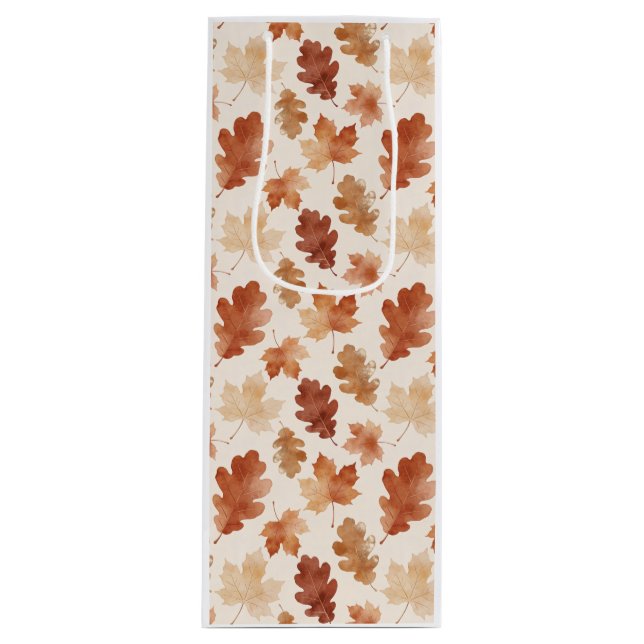 Cosy Autumn Leaf Pattern Wine Gift Bag (Front)