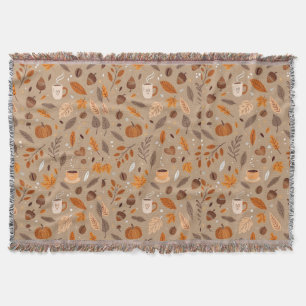 Cosy Autumn Leaves and Pumpkin Pattern Throw Blanket