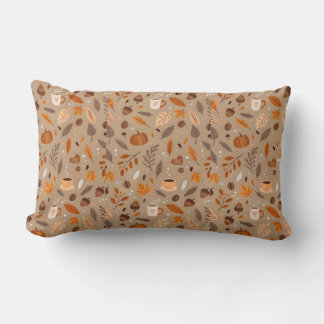 Cosy Autumn Leaves and Pumpkins Throw Pillow