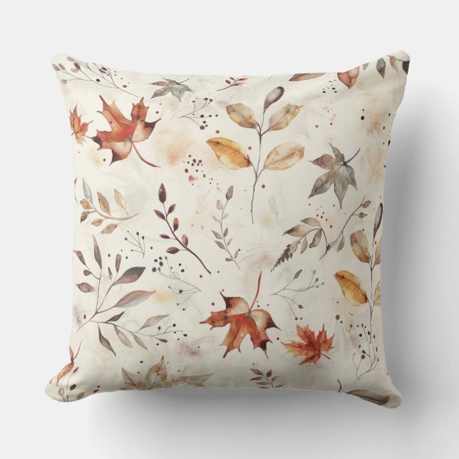 Cosy Autumn Leaves Botanical Print Cushion (Front)