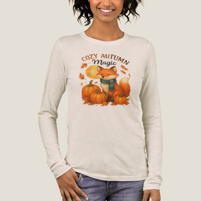 Cosy Autumn Magic – Cute Fall Fox Tri-Blend Shirt (Front)