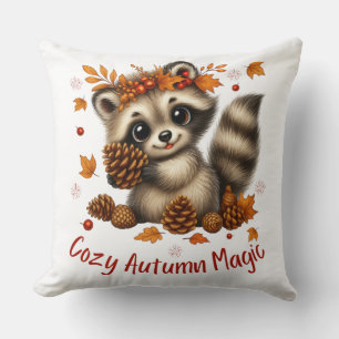 Cosy Autumn Magic Racoon Cushion
