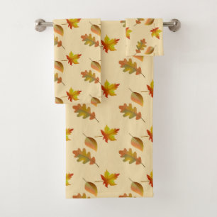 Cosy autumn maple leaves oak leaves bath towel set