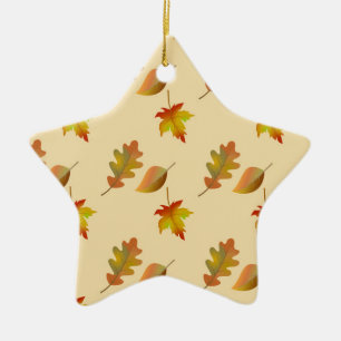 Cosy autumn maple leaves oak leaves ceramic tree decoration