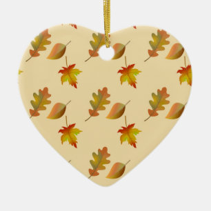 Cosy autumn maple leaves oak leaves ceramic tree decoration