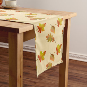 Cosy autumn maple leaves oak leaves long table runner